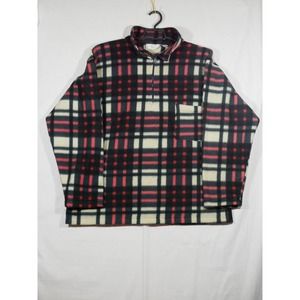 J.I.T Sport Plaid Pattern Fleece 1/4 Zip Pullover Red White Size 20W Vintage